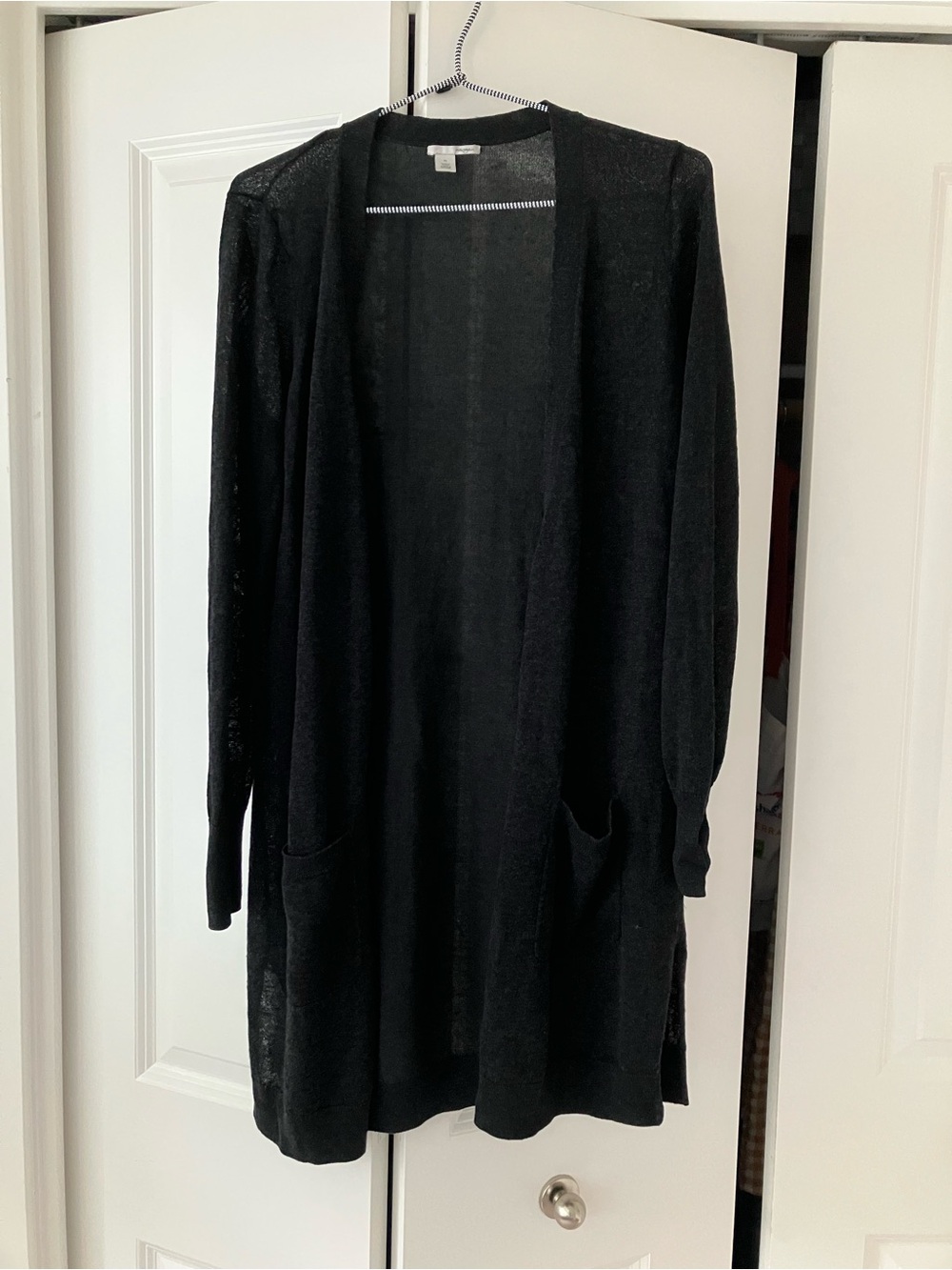 Halogen Black Long Open-Front Cardigan Sweater